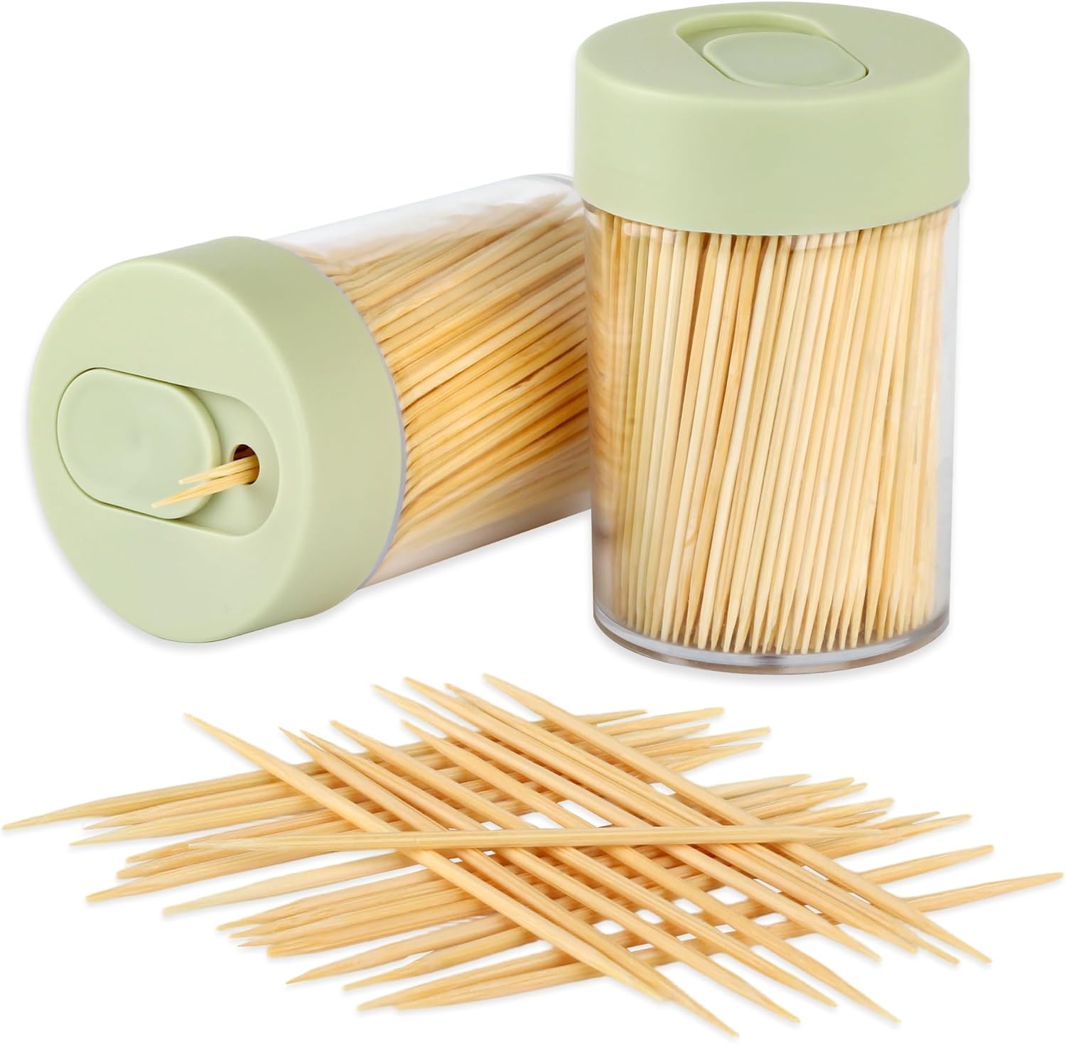 2PS Toothpick Holder with 1000 Count Bamboo Toothpicks for Teeth Cleaning Fruits- Round Double-Pointed Wooden Toothpicks, for Appetizers,Olives - Image 1