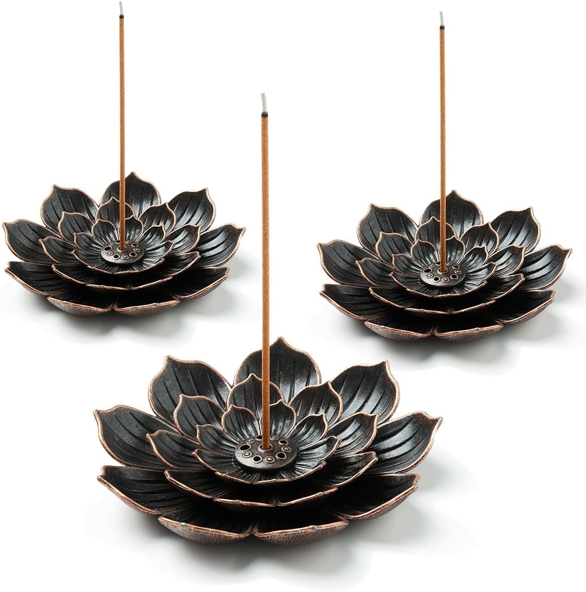 3 Pack Brass Lotus Incense Holder, Incense Sticks Burner, Incense Ash Catcher - Image 1
