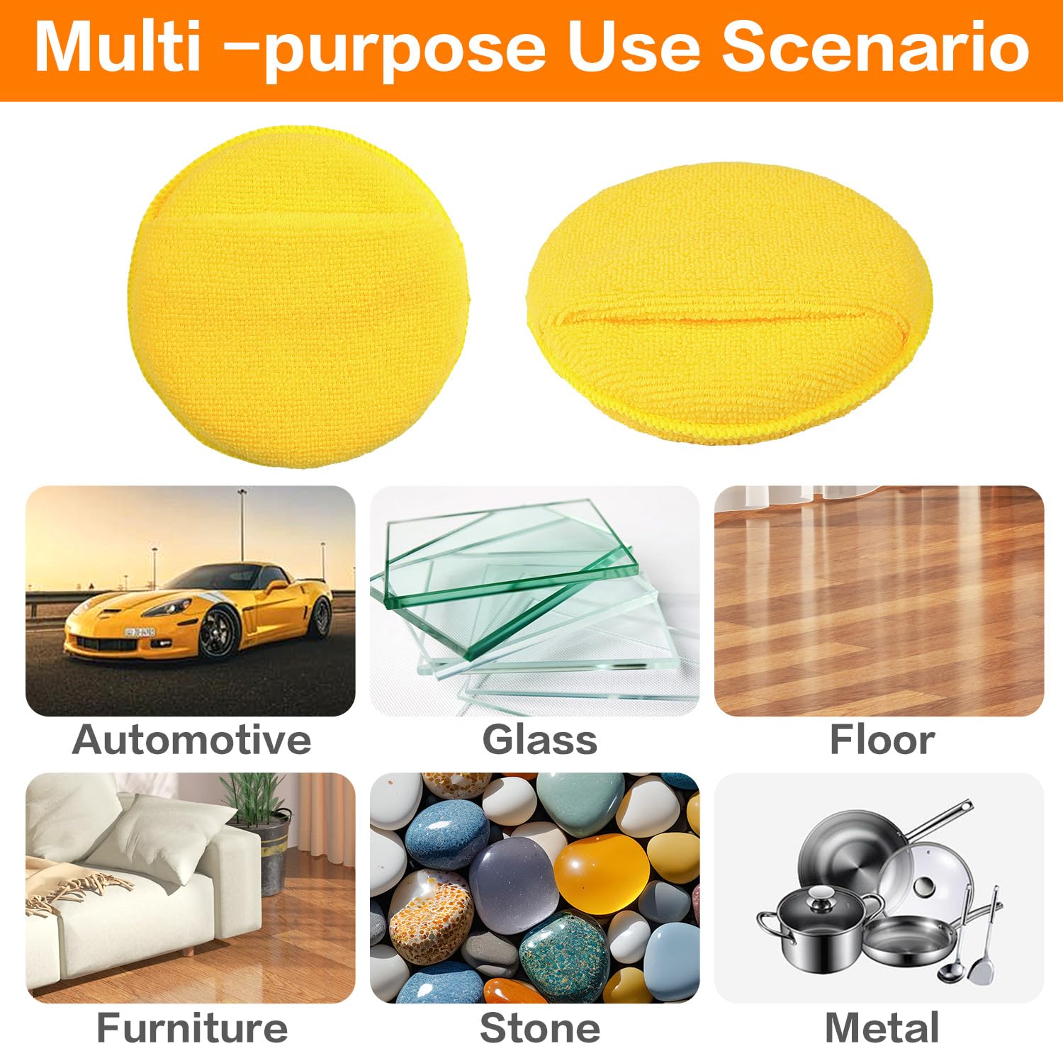 Microfiber Wax Applicator Pads, Car Wax Applicator with Finger Pocket, Buffing & Detail Polishing Foam Pads for Car Cleaning and Fine Polishing (5 inch, 6 Pack) (Yellow) - Image 2