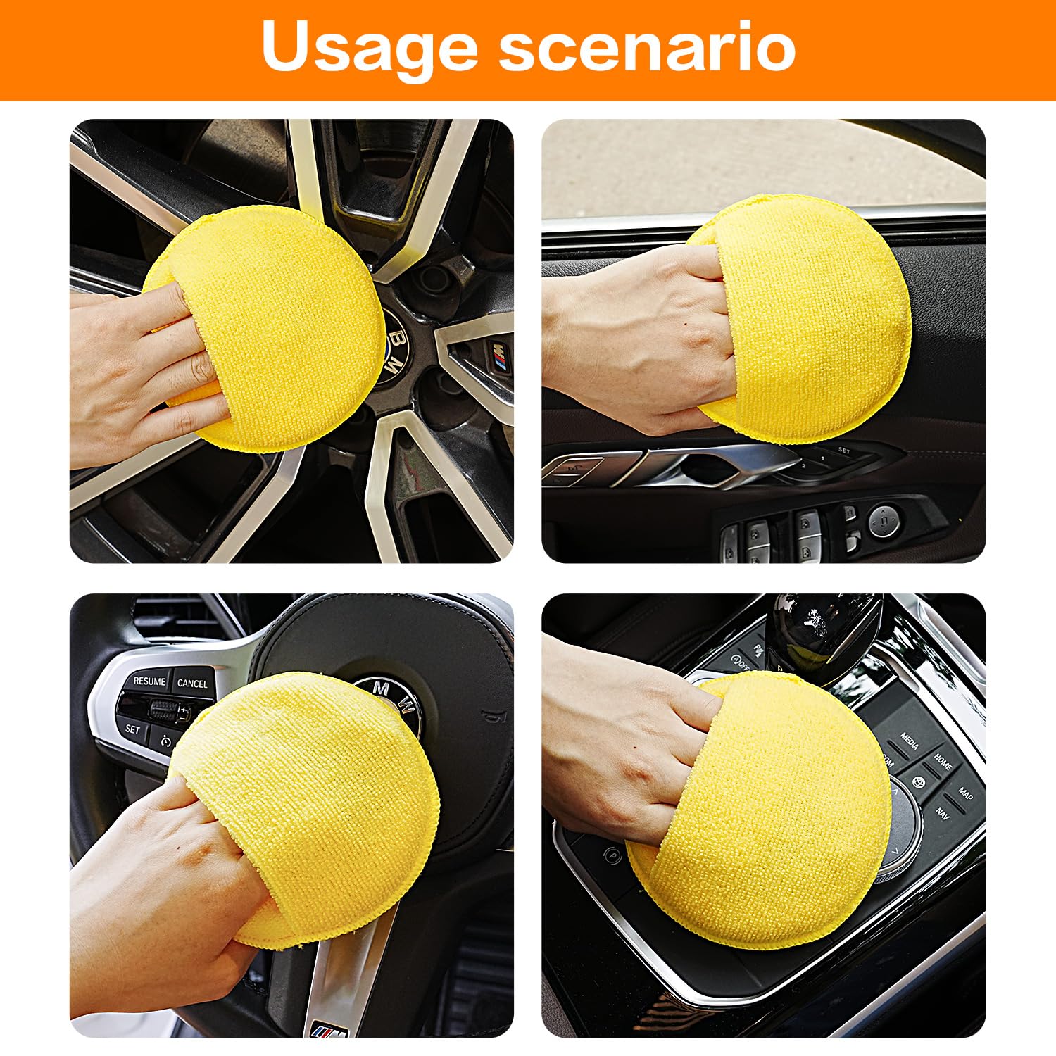 Microfiber Wax Applicator Pads, Car Wax Applicator with Finger Pocket, Buffing & Detail Polishing Foam Pads for Car Cleaning and Fine Polishing (5 inch, 6 Pack) (Yellow) - Image 6
