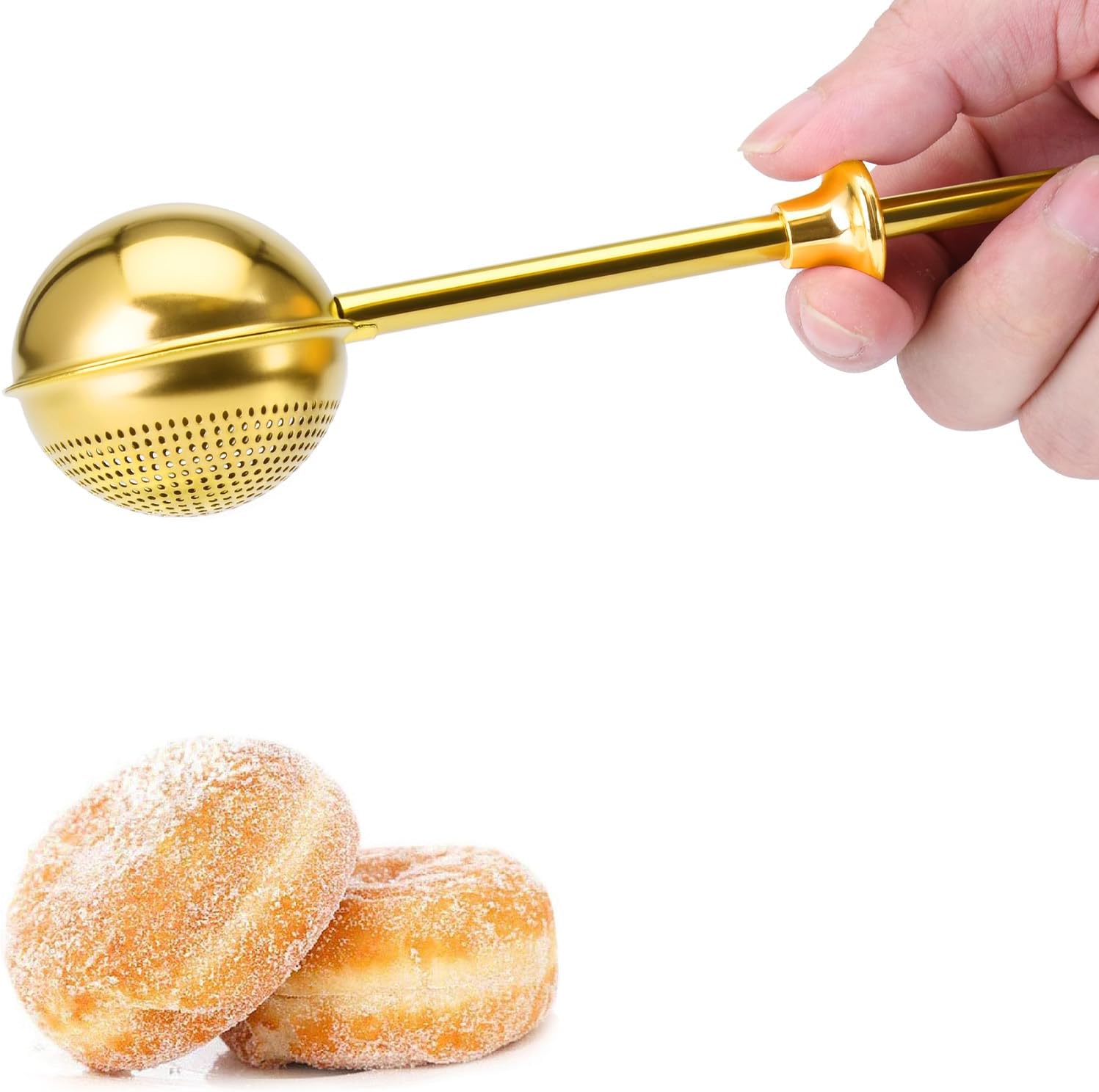 Flour Duster, One-Hand Operation, 304 Stainless Steel Powdered Sugar Bowl Duster, Dusting Flour Sieve, Gift Wrapping, Gold - Image 1