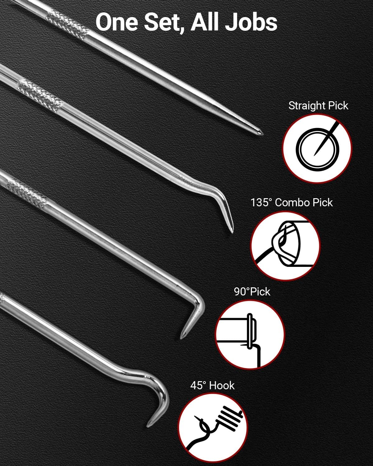 4-Piece Hook & Paddle Set, Precision Auto Paddle Tool & O-Ring Paddle Set with Comfortable Grip & Anti-Slip Shaft for Oil Seal, Gasket Removal, Electronic Repair - Image 2