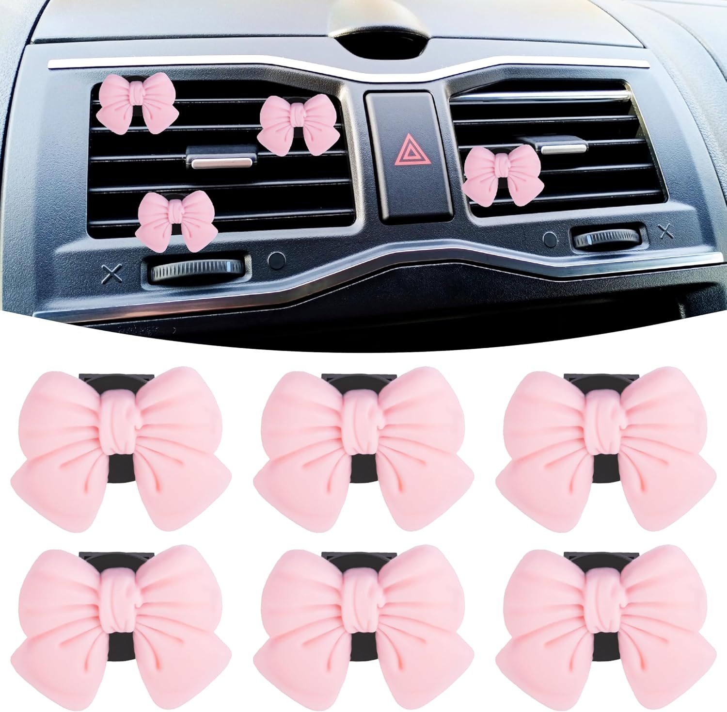 6pcs Pink Bow Car Vent Clamp, Cute Air Freshener Clamp, Pink Bow Auto Accessories, Coquette Air Air Conditioning Vent Decoration, Indoor Girl Car Accessories for Women Car Truck Suv - Image 1