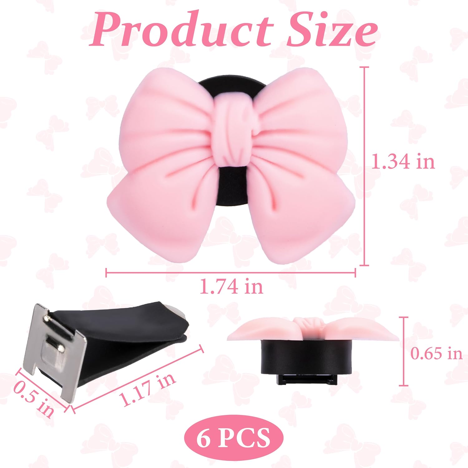 6pcs Pink Bow Car Vent Clamp, Cute Air Freshener Clamp, Pink Bow Auto Accessories, Coquette Air Air Conditioning Vent Decoration, Indoor Girl Car Accessories for Women Car Truck Suv - Image 2