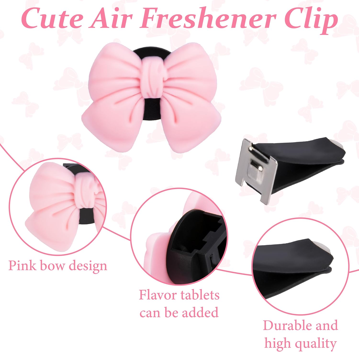 6pcs Pink Bow Car Vent Clamp, Cute Air Freshener Clamp, Pink Bow Auto Accessories, Coquette Air Air Conditioning Vent Decoration, Indoor Girl Car Accessories for Women Car Truck Suv - Image 3