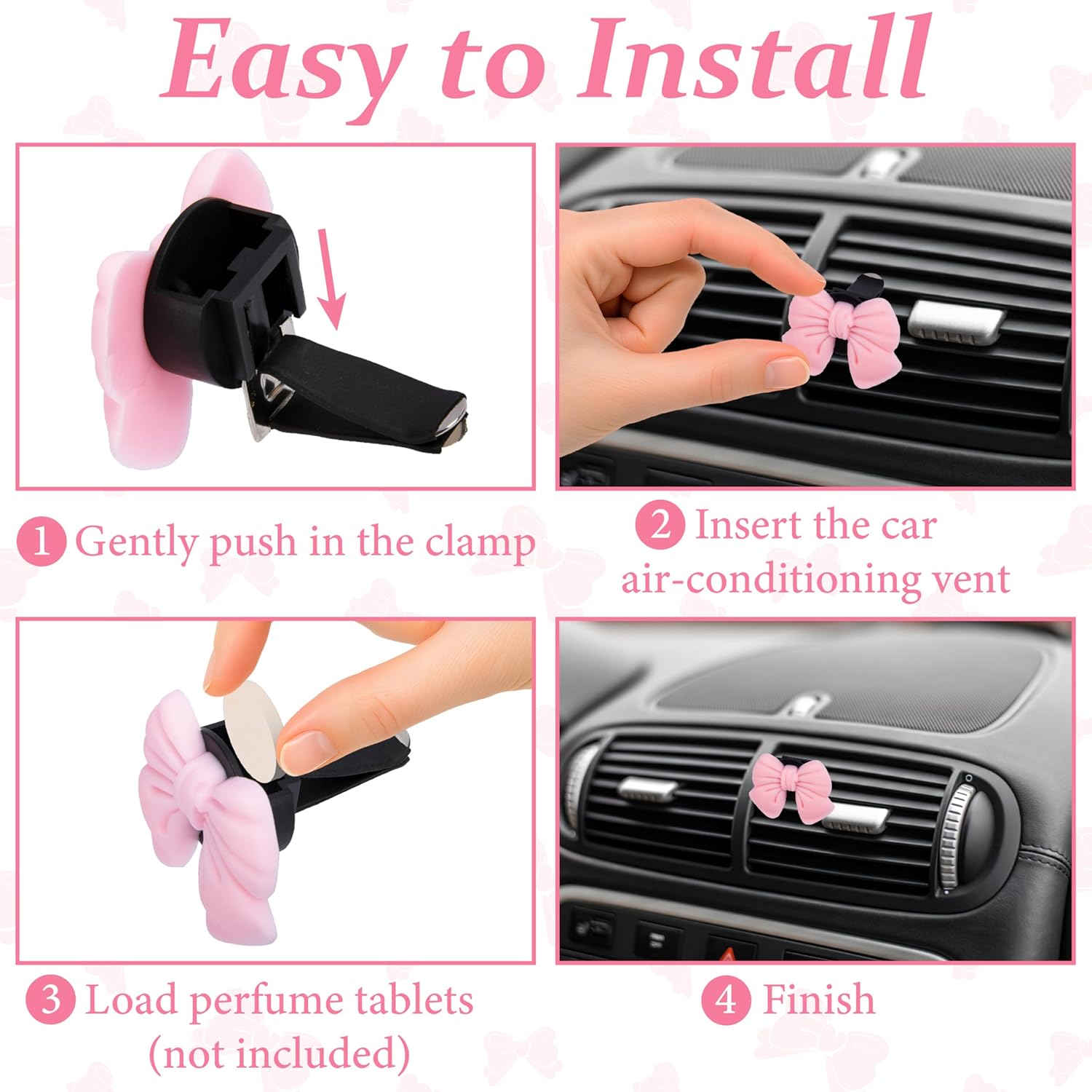 6pcs Pink Bow Car Vent Clamp, Cute Air Freshener Clamp, Pink Bow Auto Accessories, Coquette Air Air Conditioning Vent Decoration, Indoor Girl Car Accessories for Women Car Truck Suv - Image 4