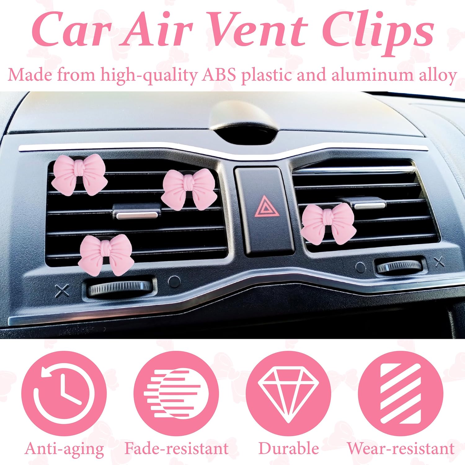 6pcs Pink Bow Car Vent Clamp, Cute Air Freshener Clamp, Pink Bow Auto Accessories, Coquette Air Air Conditioning Vent Decoration, Indoor Girl Car Accessories for Women Car Truck Suv - Image 5