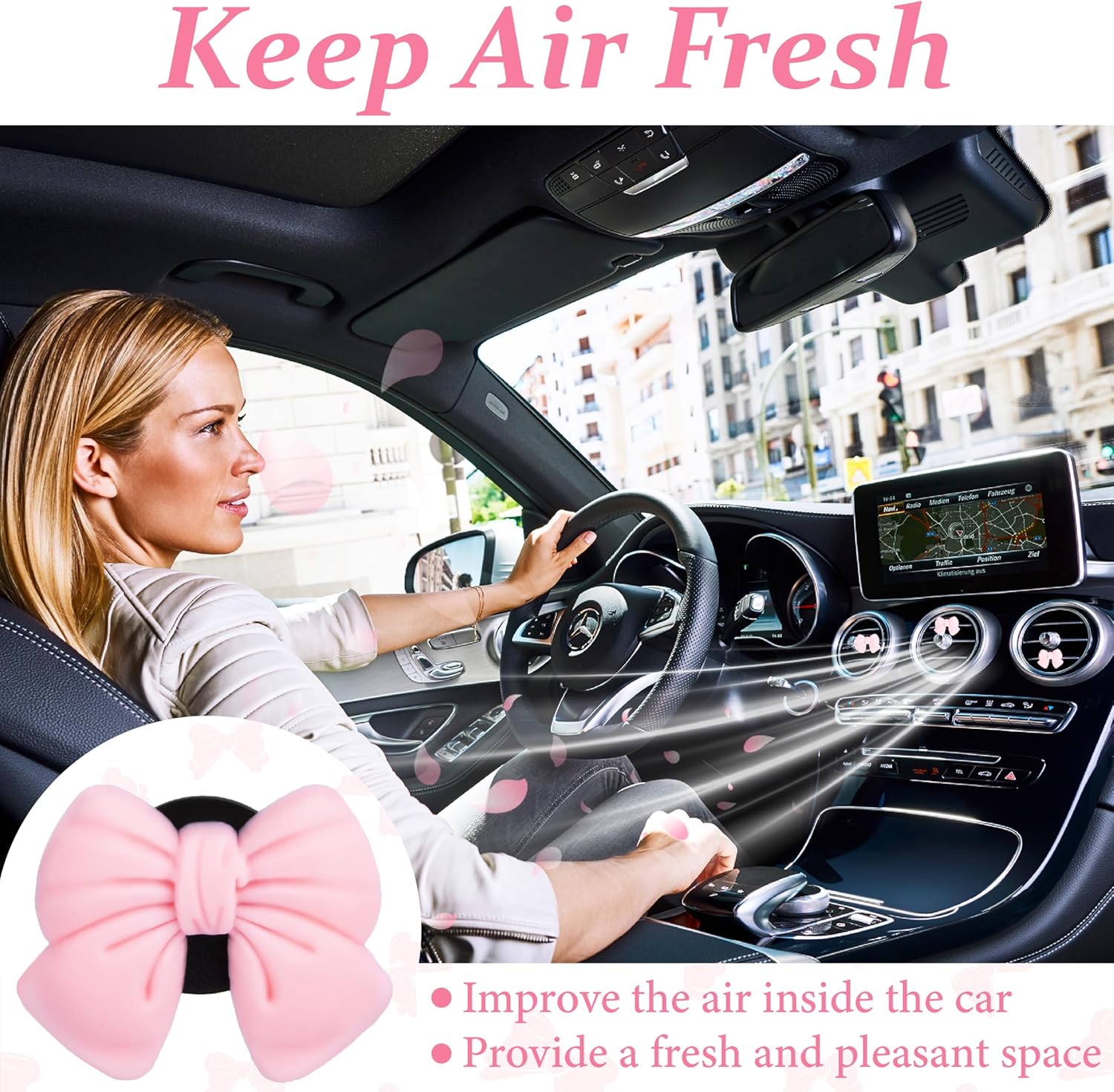 6pcs Pink Bow Car Vent Clamp, Cute Air Freshener Clamp, Pink Bow Auto Accessories, Coquette Air Air Conditioning Vent Decoration, Indoor Girl Car Accessories for Women Car Truck Suv - Image 6