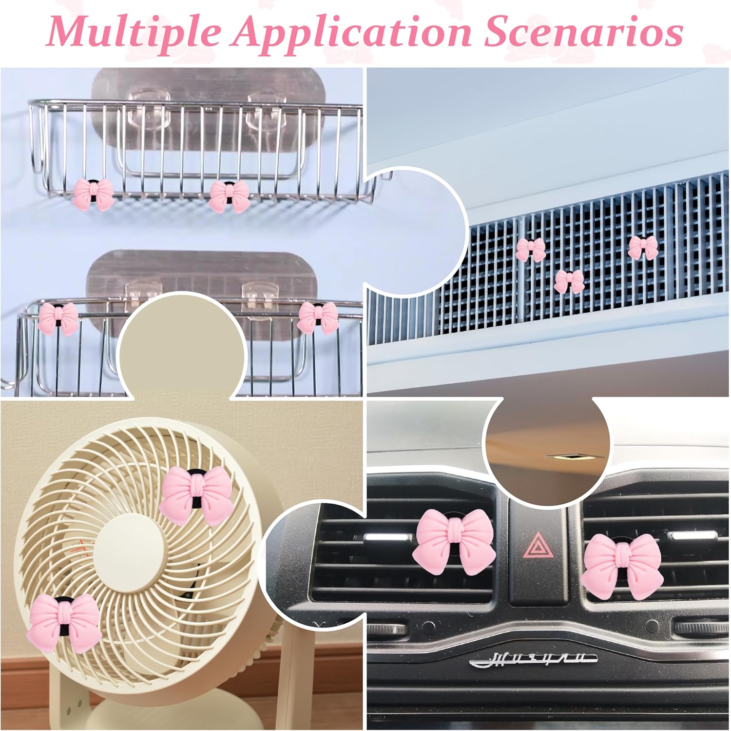6pcs Pink Bow Car Vent Clamp, Cute Air Freshener Clamp, Pink Bow Auto Accessories, Coquette Air Air Conditioning Vent Decoration, Indoor Girl Car Accessories for Women Car Truck Suv - Image 7
