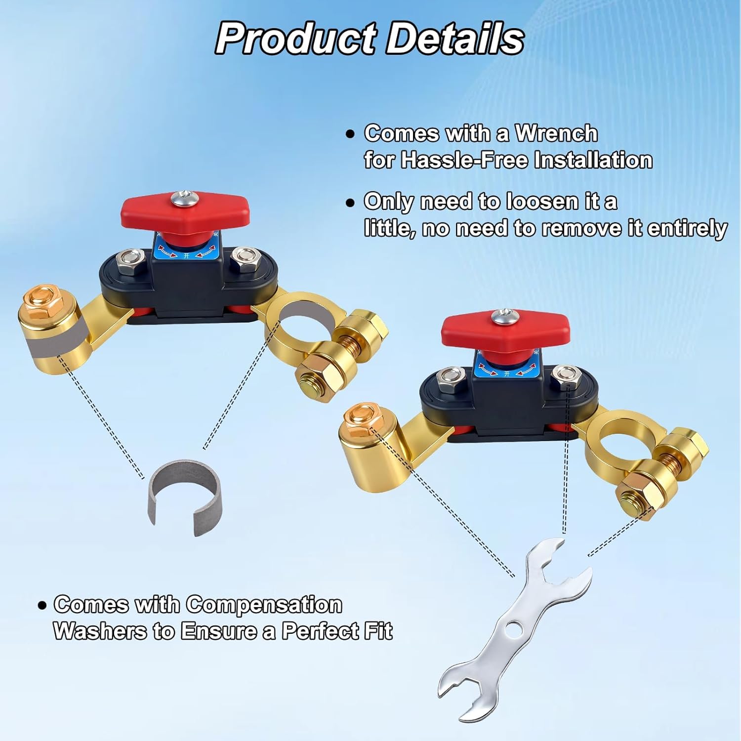 Car Battery Power Cut-off Switch Circuit Breaker, Adjustable Pure Copper Stable Transmission High Conductivity 12v-24v Disconnect Switch Smart Car Truck Boat RV Supplies - Image 3