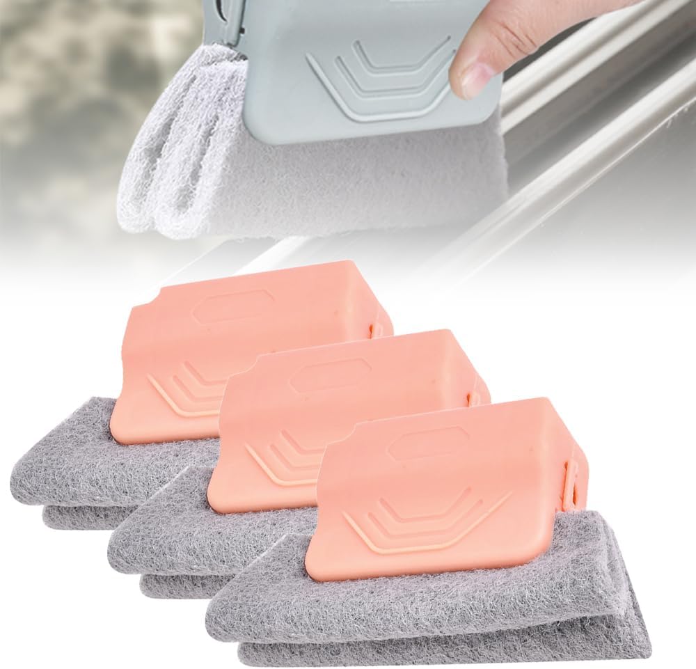 Magic Window Track Cleaner, 2026 Upgraded Handheld Cleaning Brush Set for Window Sliding Slots, Tile Grout Lines, Shutter Slats, Car AC Vents, and Narrow Gaps (Pink 3-Piece Set) - Image 1