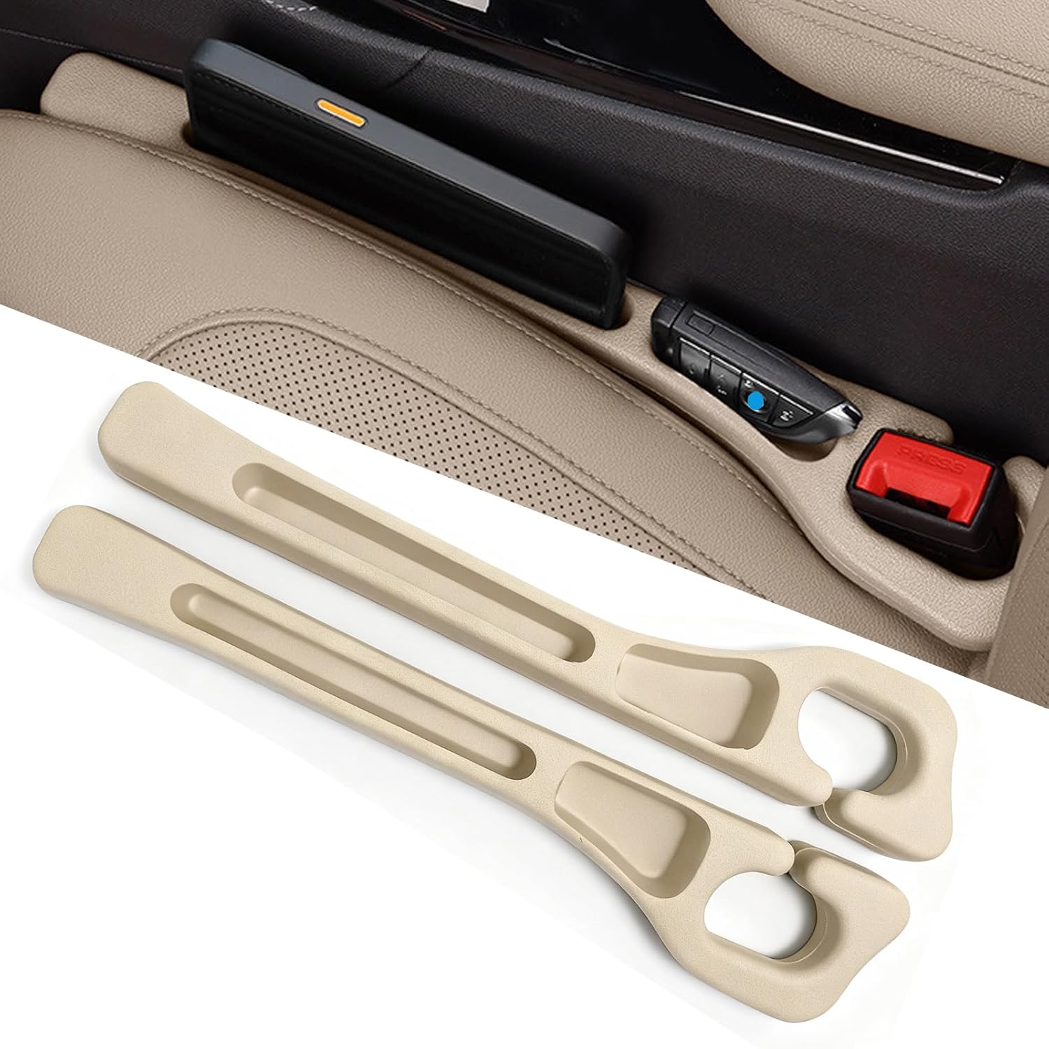 Car Seat Crevice Fill Organizer 2 pcs - No Drop Seat Guard, General Automotive Seat Crevice Filler, Durable Non-Slip Material, Easy Installation in 10 Seconds, for Cars, Trucks & SUVs (Beige) - Image 1
