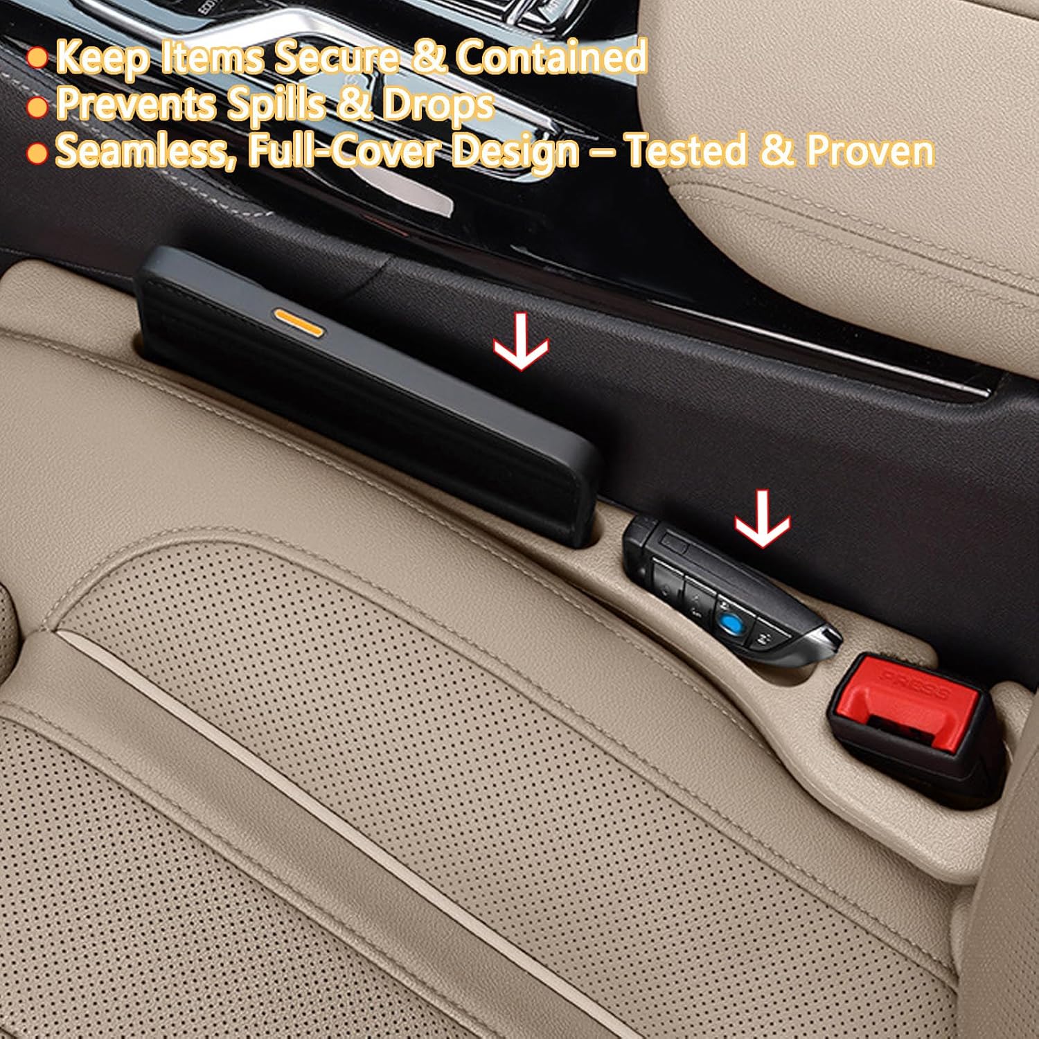 Car Seat Crevice Fill Organizer 2 pcs - No Drop Seat Guard, General Automotive Seat Crevice Filler, Durable Non-Slip Material, Easy Installation in 10 Seconds, for Cars, Trucks & SUVs (Beige) - Image 3