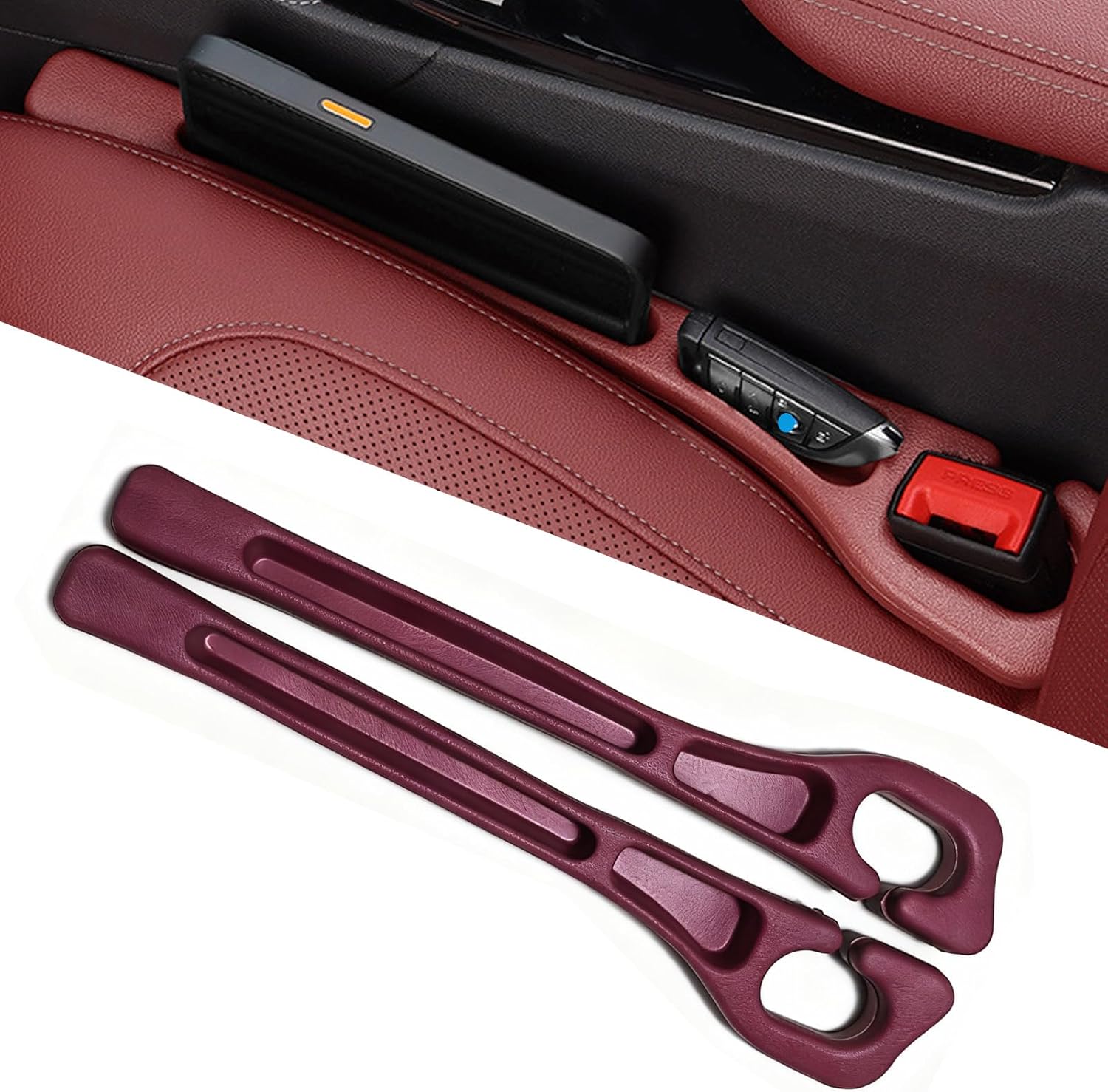Car Seat Crevice Fill Organizer 2 pcs - No Drop Seat Guard, Universal Car Seat Crevice Filler, Durable Non-Slip Material, Easy 10 Second Installation for Cars, Trucks & SUVs (Red) - Image 1