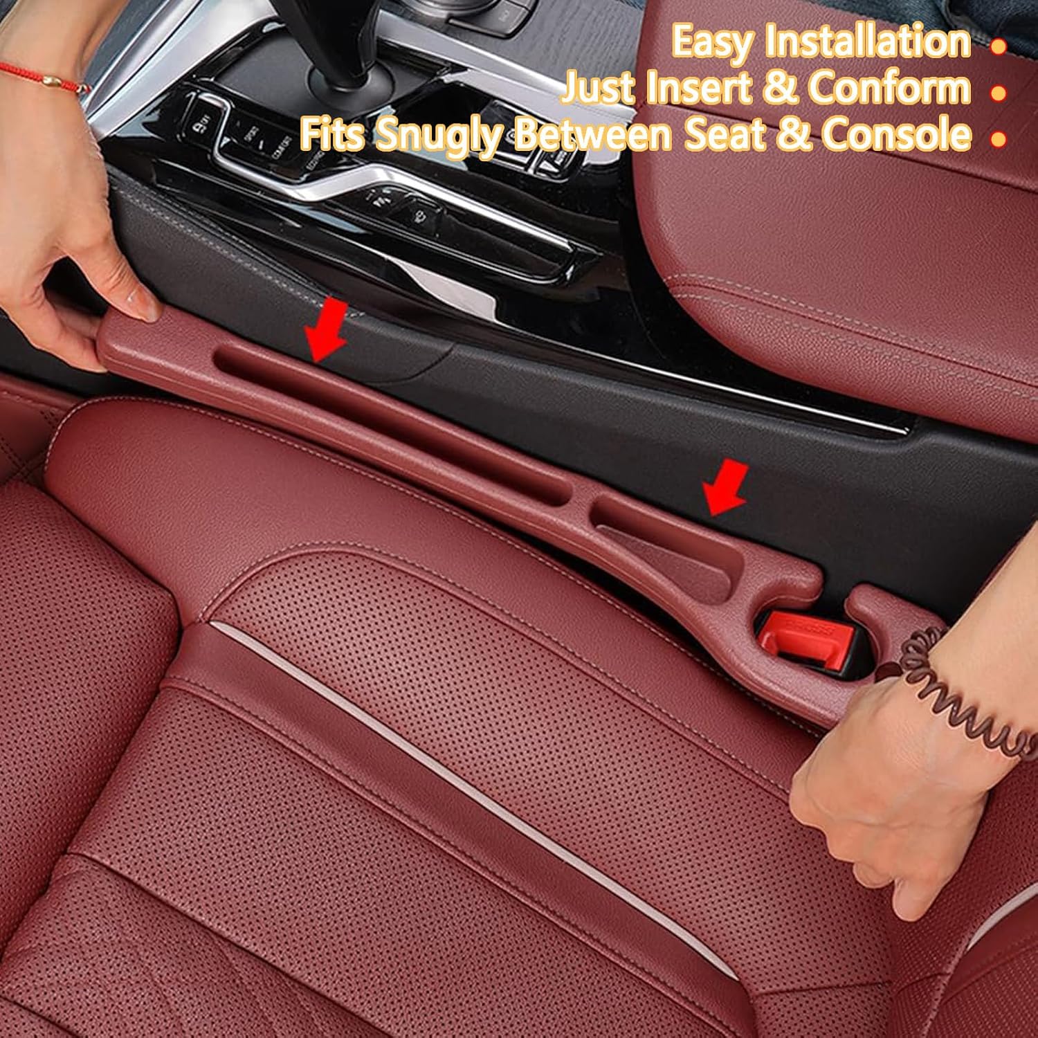 Car Seat Gap Fill Organizer 2 Pcs - No Drop Seat Guard, General Automotive Seat Crevice Filler, Durable Non-Slip Material, Easy Installation in 10 Seconds, for Cars, Trucks & Off-Road Vehicles (Brown) - Image 5
