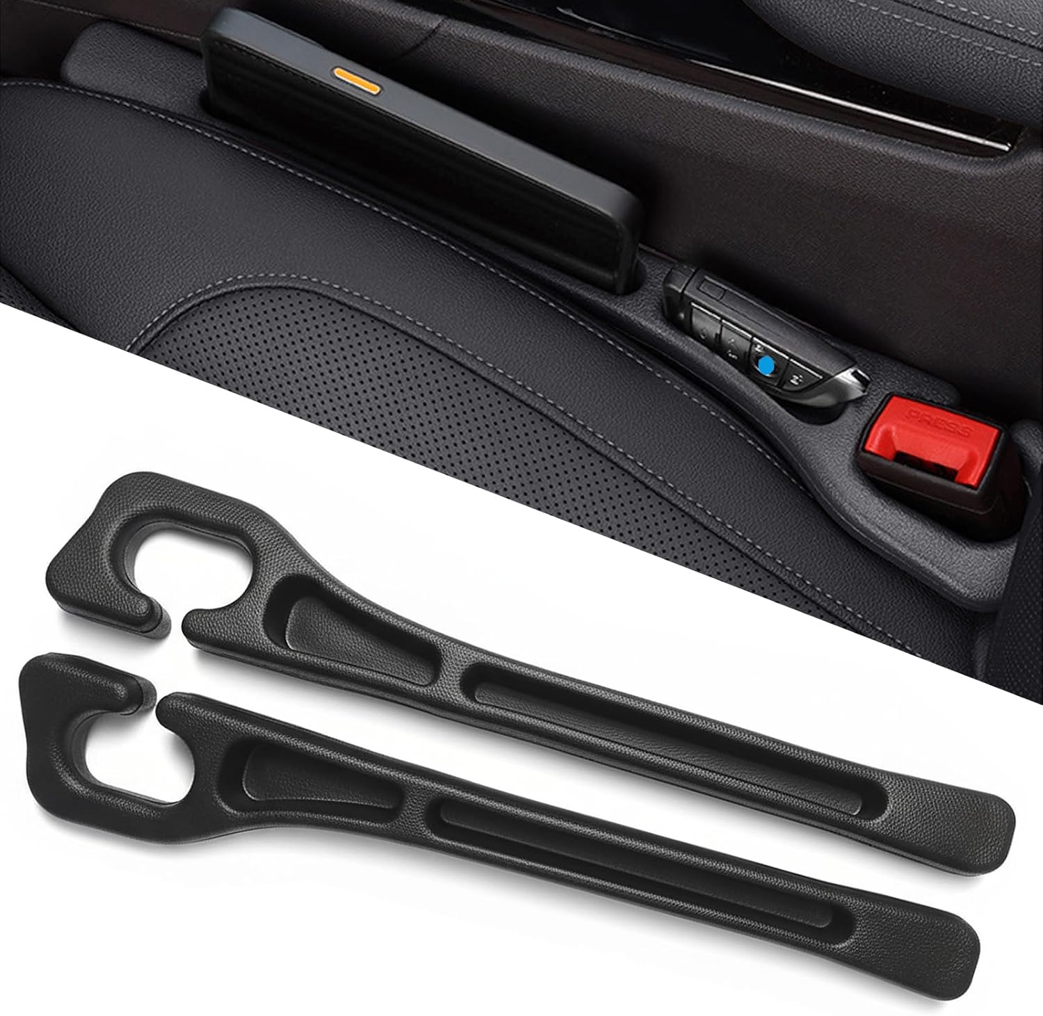 Car Seat Crevice Fill Organizer 2 pcs - No Drop Seat Guard, General Automotive Seat Crevice Filler, Durable Non-Slip Material, Easy Installation in 10 Seconds, for Cars, Trucks & SUVs (Black) - Image 1