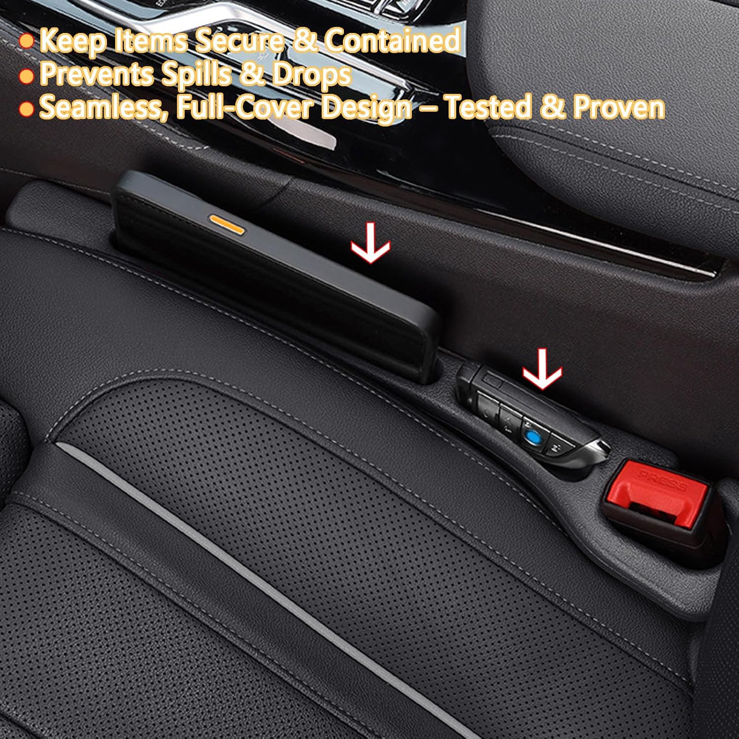 Car Seat Crevice Fill Organizer 2 pcs - No Drop Seat Guard, General Automotive Seat Crevice Filler, Durable Non-Slip Material, Easy Installation in 10 Seconds, for Cars, Trucks & SUVs (Black) - Image 4