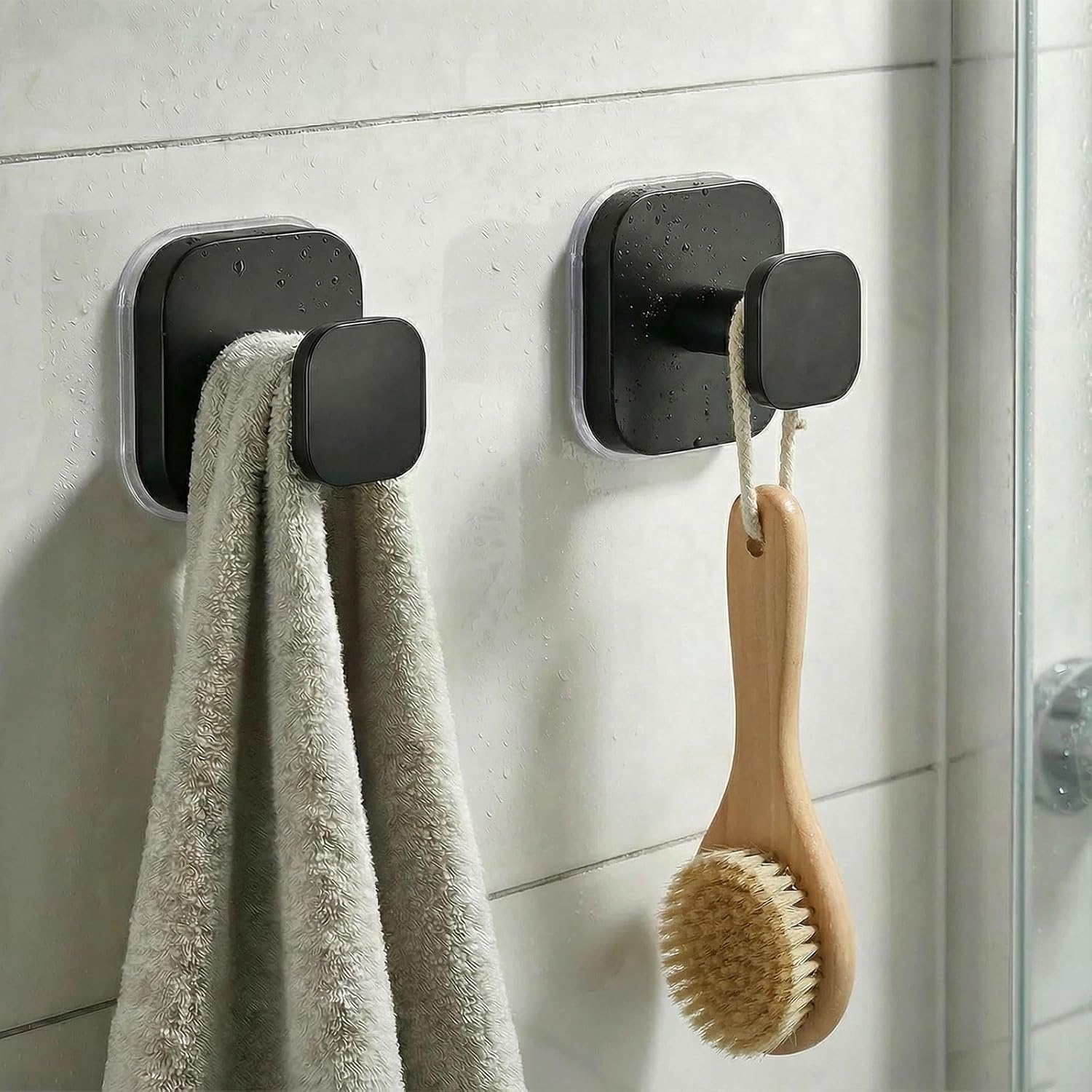 Suction Cup Hooks for Inside Shower,Heavy Duty Reusable No-Drill Hooks for Bathroom Wall,Glass,Windows,Tile-for Hanging Towels,Robes,Loofah - Wreath Hangers for Front Door,4packs (Black) - Image 2