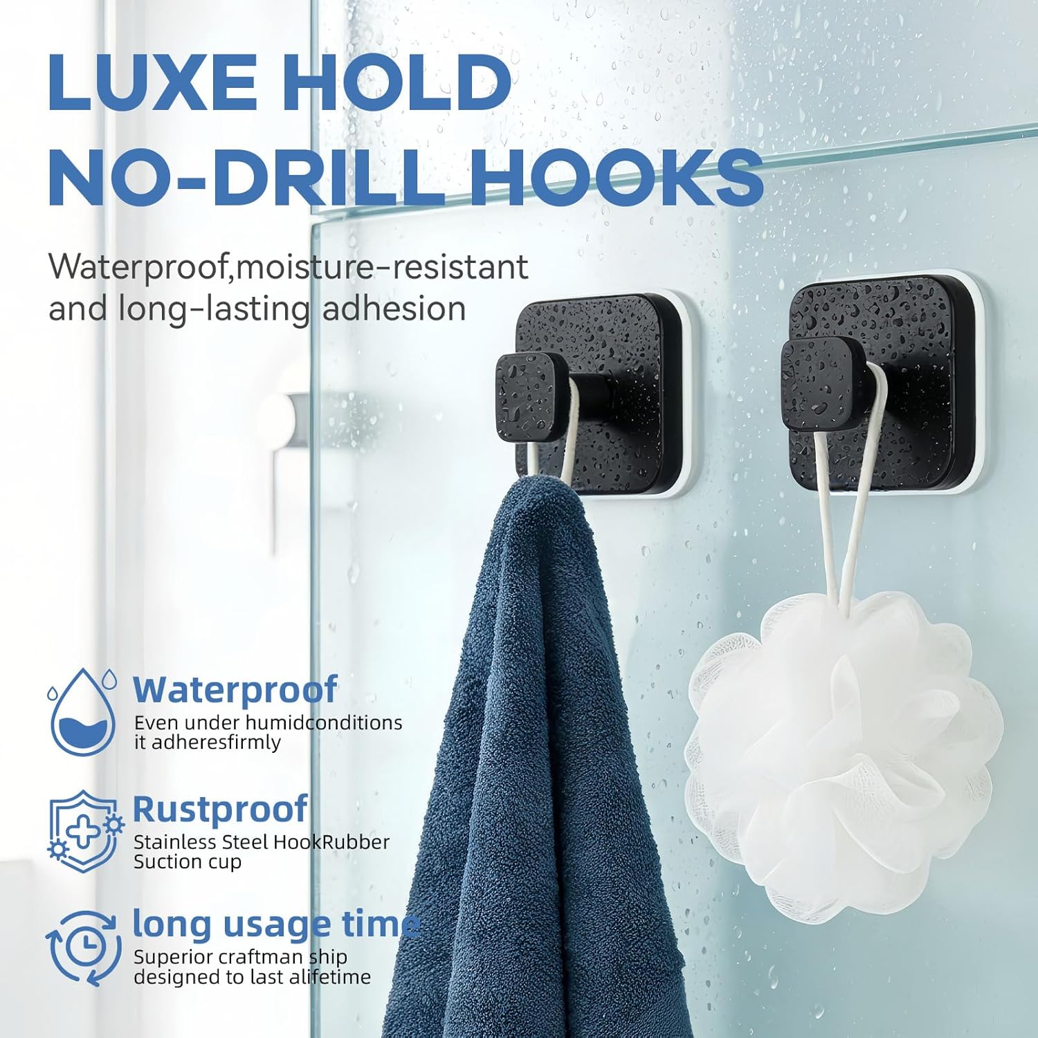 Suction Cup Hooks for Inside Shower,Heavy Duty Reusable No-Drill Hooks for Bathroom Wall,Glass,Windows,Tile-for Hanging Towels,Robes,Loofah - Wreath Hangers for Front Door,4packs (Black) - Image 4