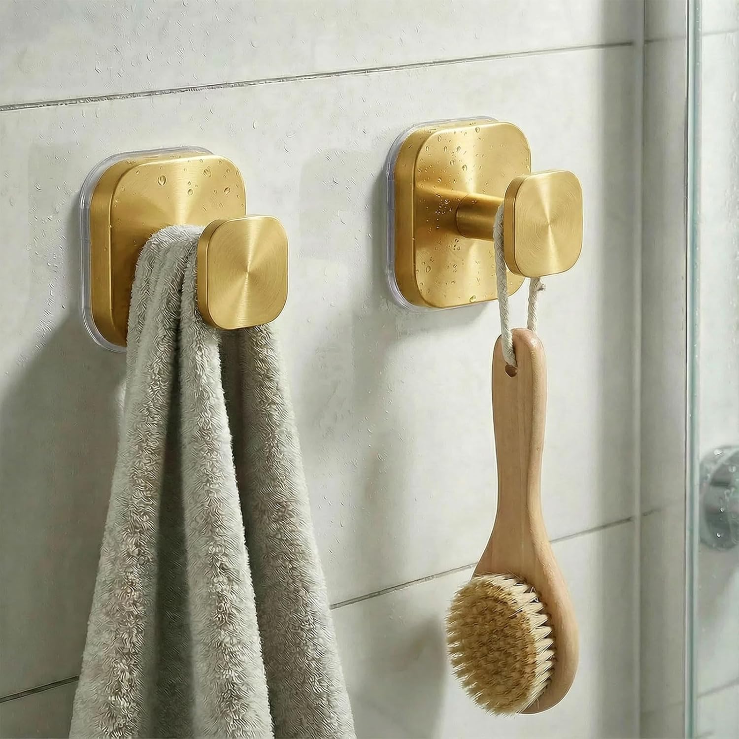 Suction Cup Hooks for Inside Shower,Heavy Duty Reusable No-Drill Hooks for Bathroom Wall,Glass,Windows,Tile-for Hanging Towels,Robes,Loofah - Wreath Hangers for Front Door,4packs (Gold) - Image 2