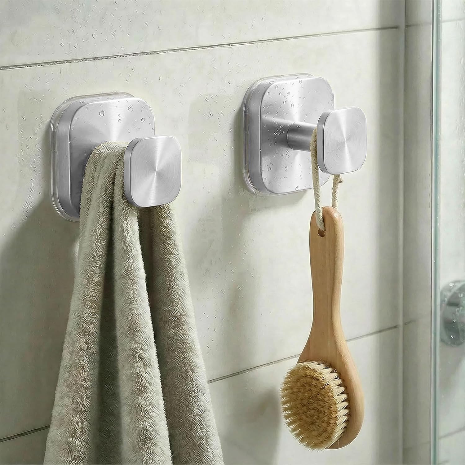 Suction Cup Hooks for Inside Shower,Heavy Duty Reusable No-Drill Hooks for Bathroom Wall,Glass,Windows,Tile - for Hanging Towels,Robes,Loofah-Wreath Hangers for Front Door,4packs (Silver) - Image 2