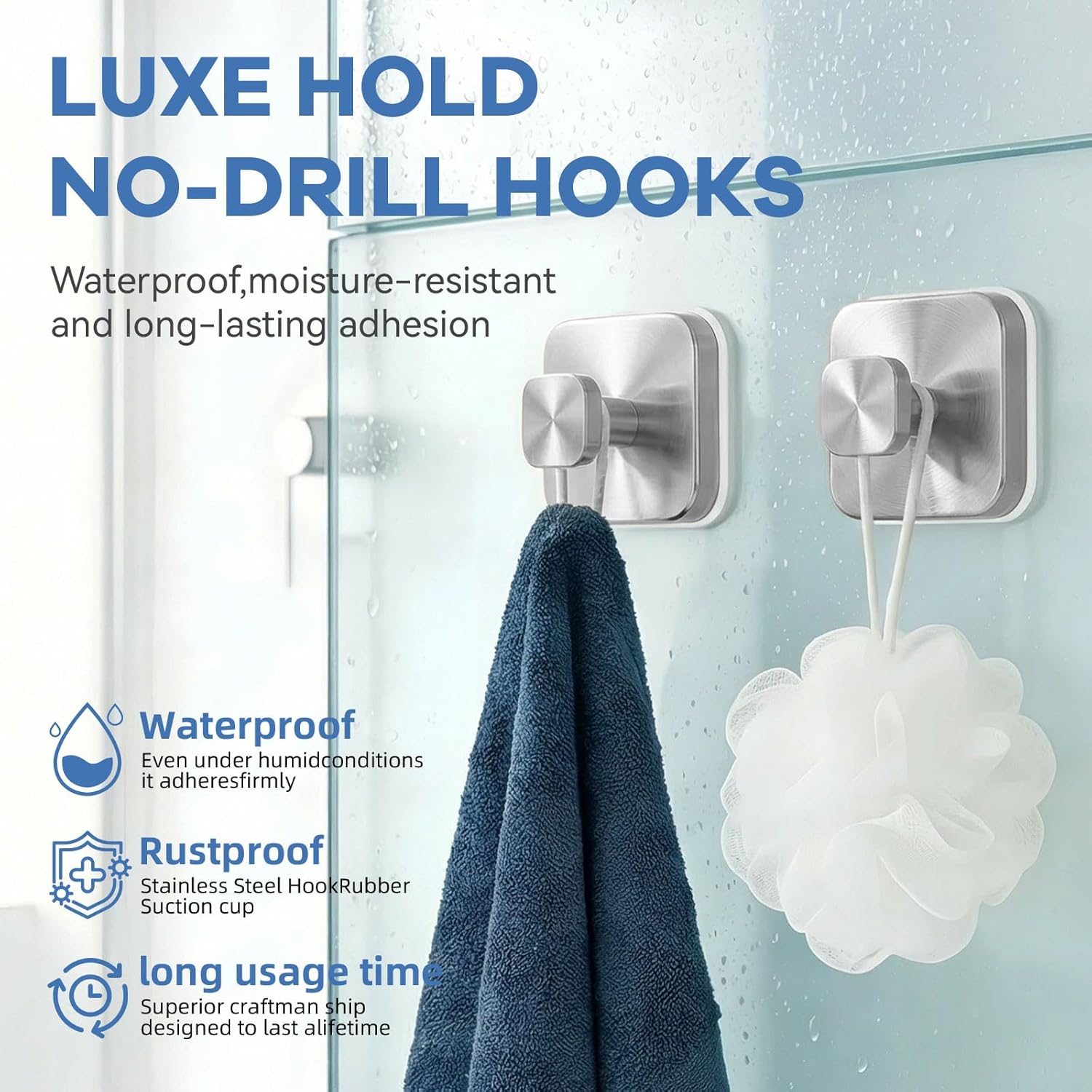 Suction Cup Hooks for Inside Shower,Heavy Duty Reusable No-Drill Hooks for Bathroom Wall,Glass,Windows,Tile - for Hanging Towels,Robes,Loofah-Wreath Hangers for Front Door,4packs (Silver) - Image 4