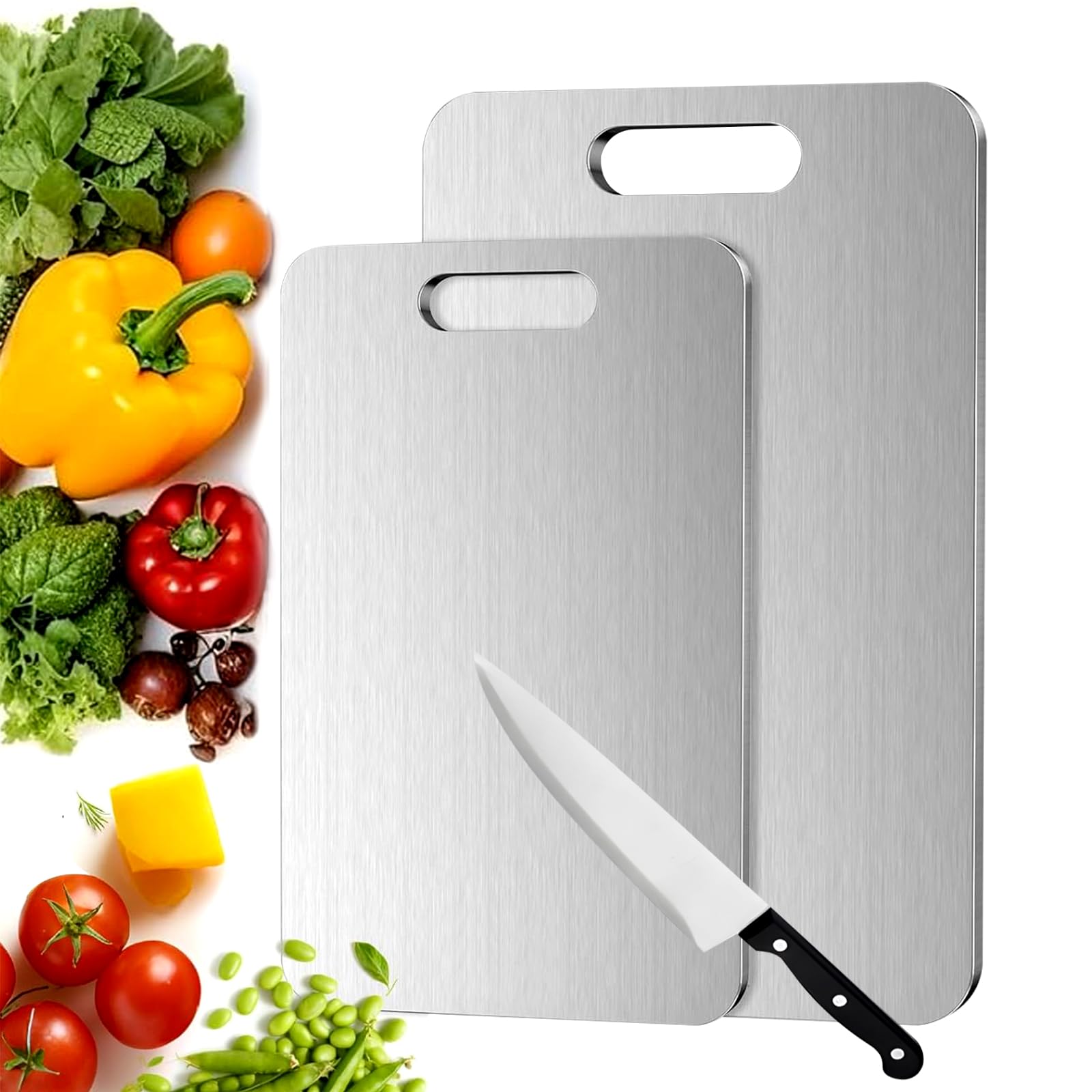 Titanium Cutting Board for Kitchen, Food-Grade 304 Stainless Steel Cutting Board, Suitable for Meat, Fruits and Vegetables (15.1 × 11 inches and 13.4 × 9 inches) - Image 1