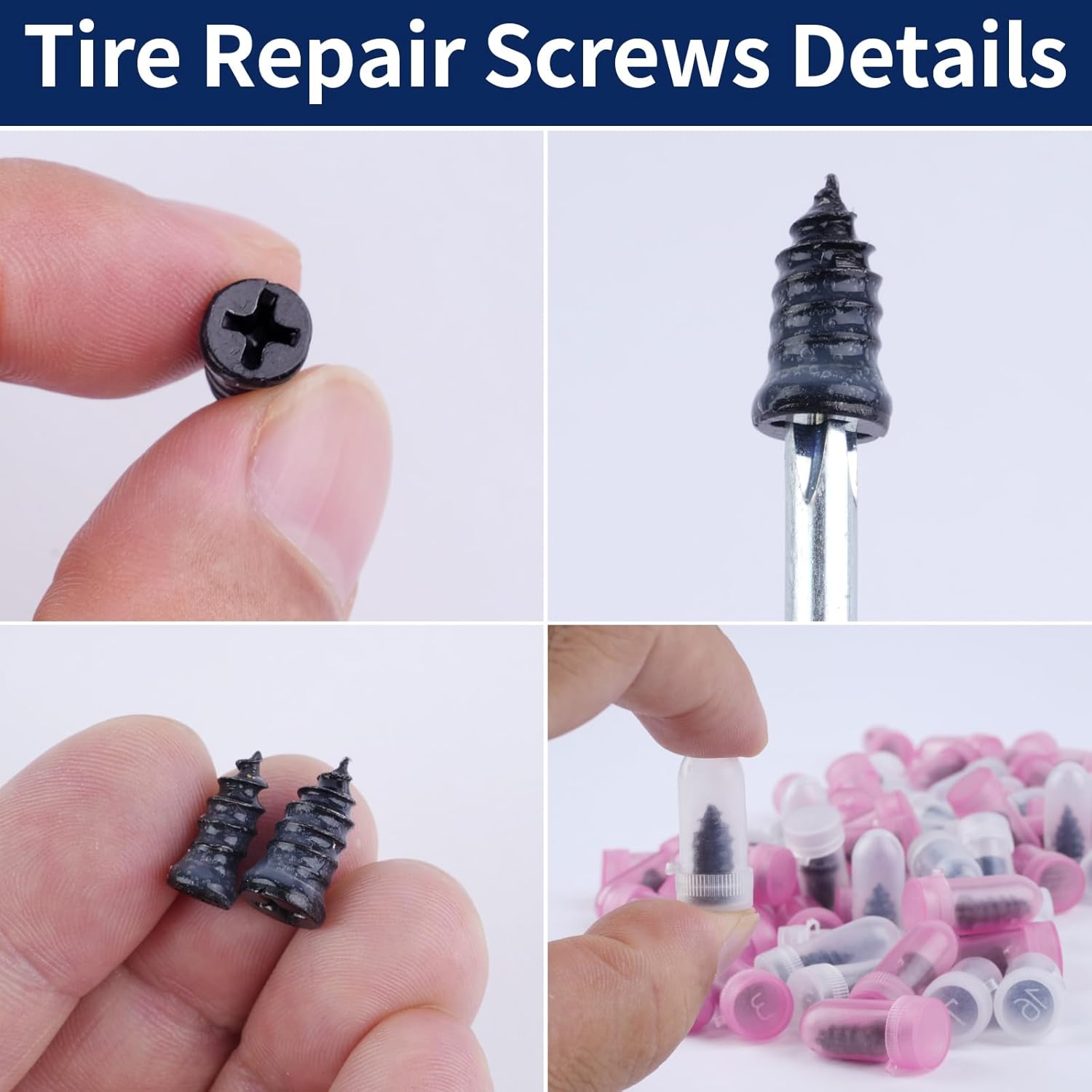 Screw On Tire Plugs, 50 Tire Repair Screws, Tire Repair Rubber Nail Kit, Tire Screw Plug Repair Kit, Spin Tire Repair Plug for Car, Motorcycle, Truck, Tractor Tire Puncture Repair - Image 3