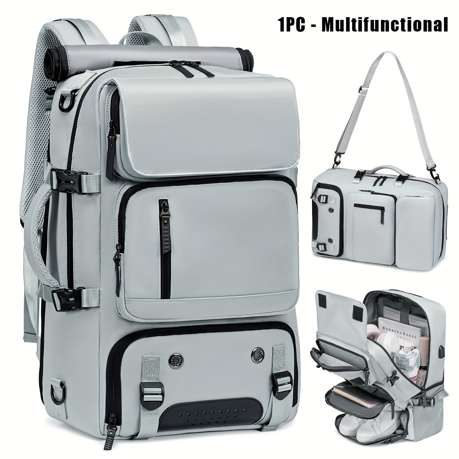 18.1-inch Easy-Travel Bag (46×30×16 cm): Four carrying modes in one bag, with independent shoe compartment and freely switchable hidden shoulder straps.(light gray） - Image 1