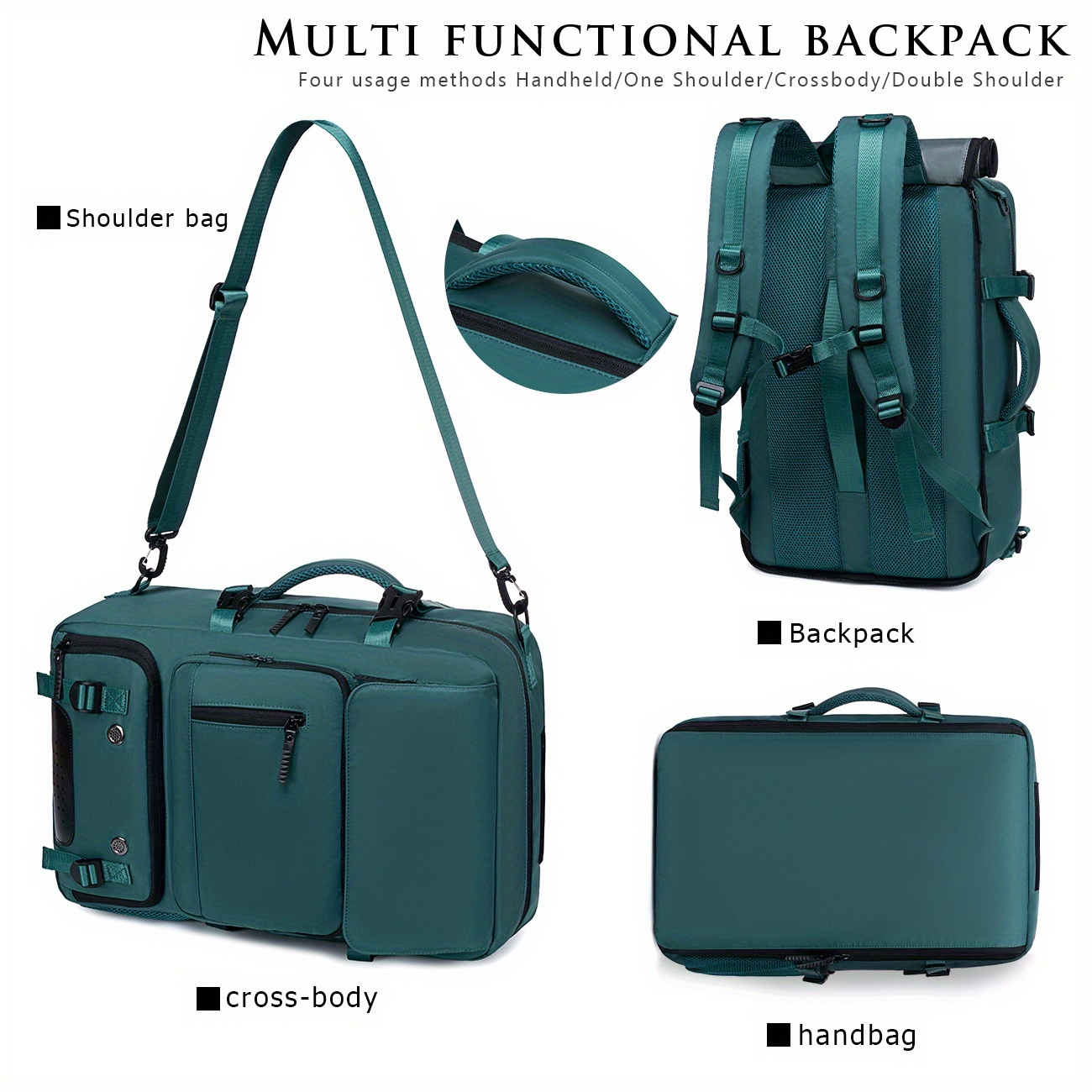 18.1-inch Easy-Travel Bag (46×30×16 cm): Four carrying modes in one bag, with independent shoe compartment and freely switchable hidden shoulder straps.(peacock blue） - Image 6