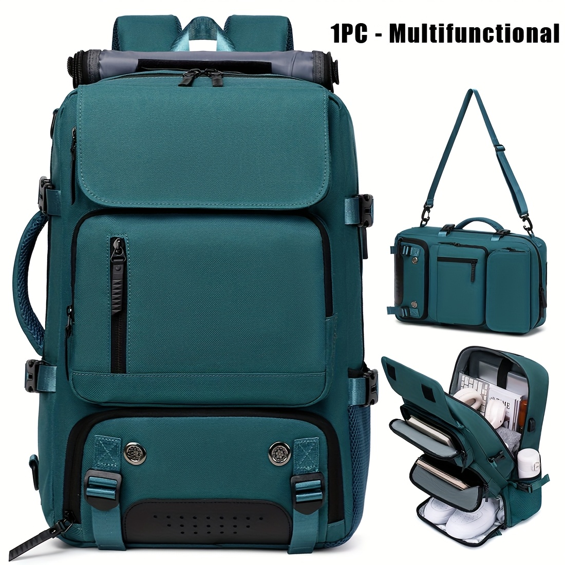 18.1-inch Easy-Travel Bag (46×30×16 cm): Four carrying modes in one bag, with independent shoe compartment and freely switchable hidden shoulder straps.(Army green） - Image 7
