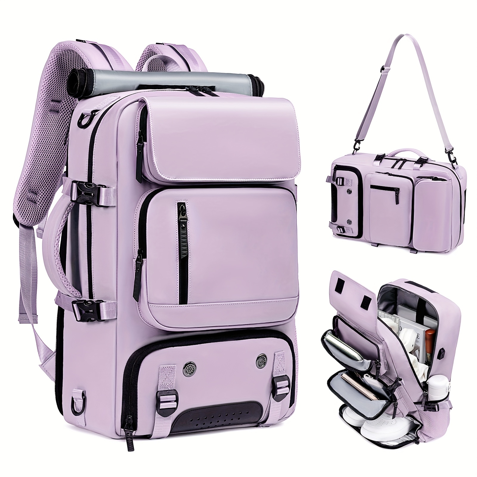 18.1-inch Easy-Travel Bag (46×30×16 cm): Four carrying modes in one bag, with independent shoe compartment and freely switchable hidden shoulder straps.(light purple） - Image 1