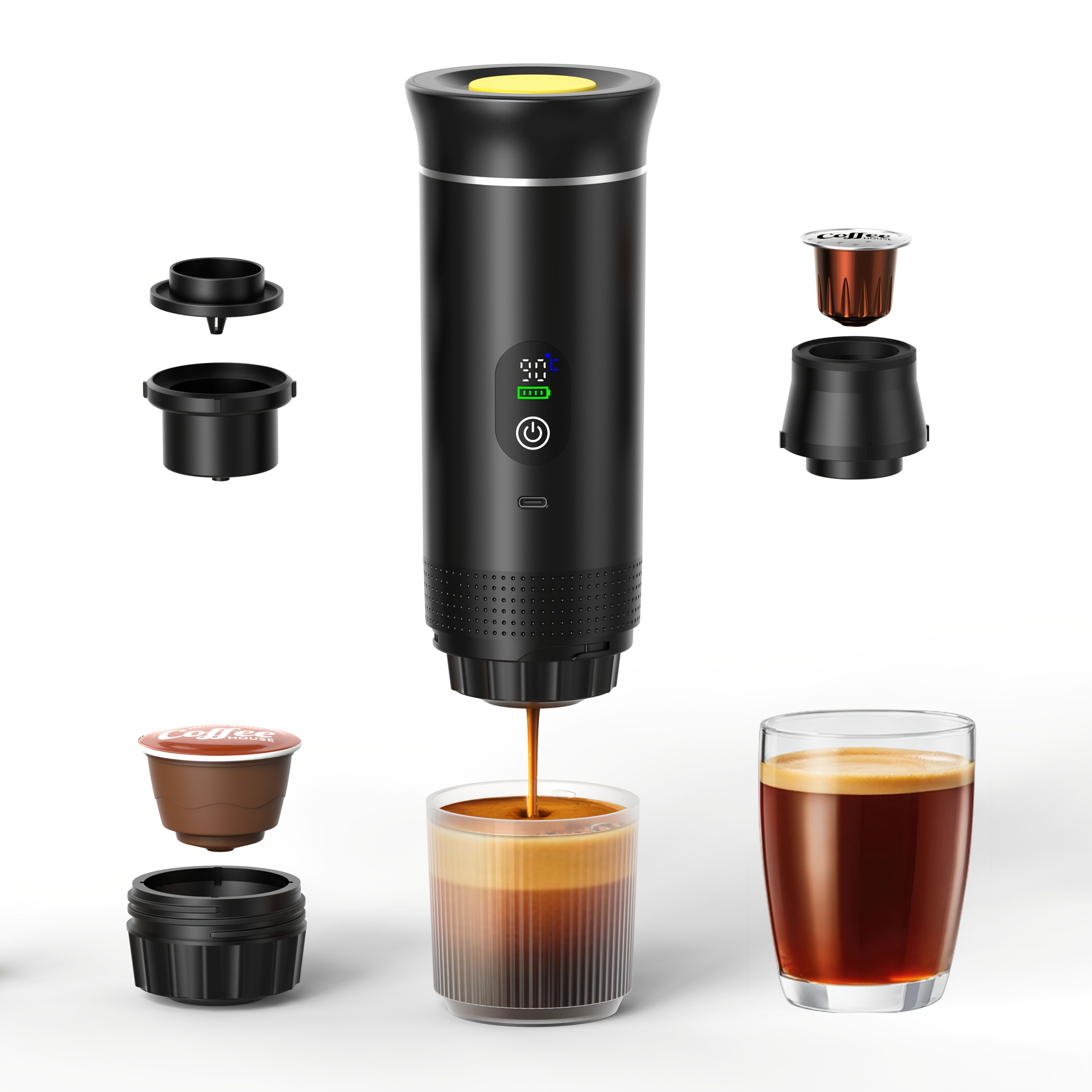 BALCK Upgraded Portable Coffee Maker with Temperature and Power Display, USB-C Charging, Self-Heating & Cold Brew Functions, Compatible with Coffee Capsules/Ground Coffee. Perfect Espresso Machine for Home, Office, - Image 1