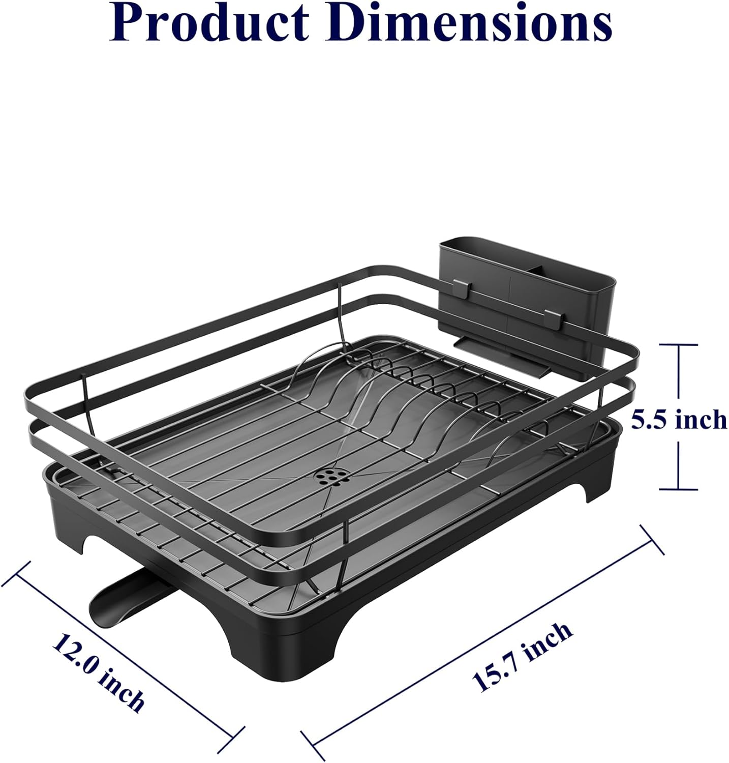 Dish Drying Rack - Multi-Functional Dish Rack for Kitchen Counter with Cutlery Holder, Rust-Proof Storage Solution with Rotatable,  Black - Image 3