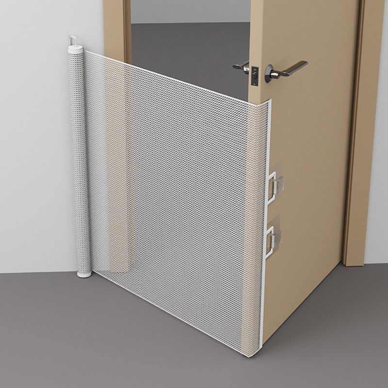 Expandable Pet Fence, made of PVC mesh material, easy to install, suitable for small dogs, cats, and various pets. No-drilling design effectively prevents pets from escaping, making it an ideal choice for stairs, corridors, and doorways.  （WHITE） - Image 1