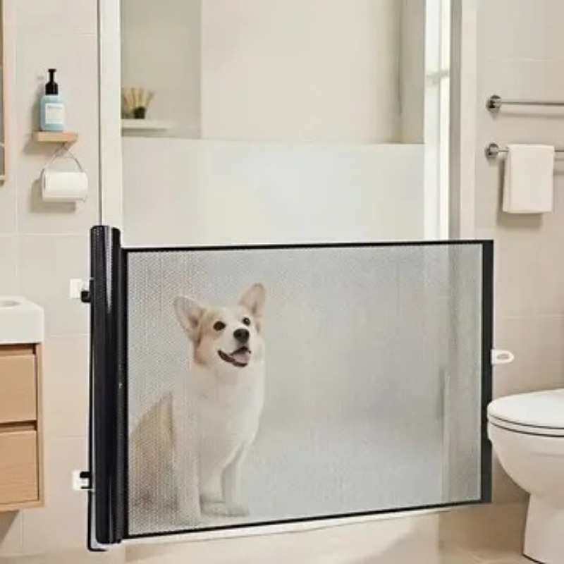 Expandable Pet Fence, made of PVC mesh material, easy to install, suitable for small dogs, cats, and various pets. No-drilling design effectively prevents pets from escaping, making it an ideal choice for stairs, corridors, and doorways.  （WHITE） - Image 6