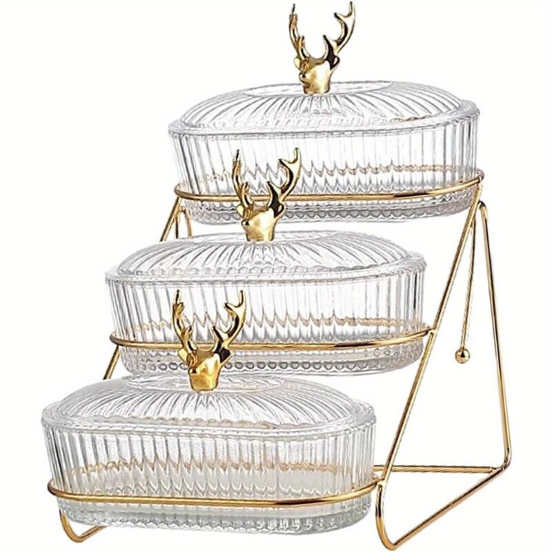 Fashion Three-Tier Covered Snack and Fruit Tray - Sturdy Metal Frame, Nordic Design, Suitable for Kitchen, Living Room, and Parties | Perfect for Holding Dried Fruits, Candies, Nuts | Easy to Clean, Versatile Appetizer Plate, Ideal for Serving and Hosting - Image 1
