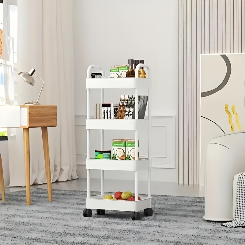 Four-Tier Rolling Cosmetics Storage Rack - Made of durable plastic, equipped with 360-degree swivel casters, strong load-bearing capacity - Suitable for bathroom, bedroom, kitchen, and home storage | White - Image 1