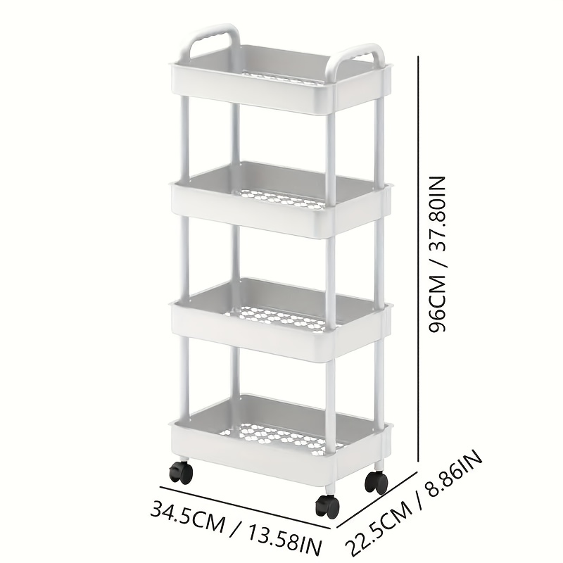 Four-Tier Rolling Cosmetics Storage Rack - Made of durable plastic, equipped with 360-degree swivel casters, strong load-bearing capacity - Suitable for bathroom, bedroom, kitchen, and home storage | White - Image 3