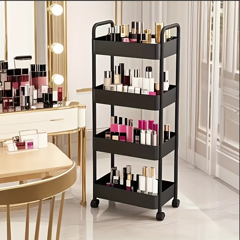 Four-Tier Rolling Cosmetics Storage Rack - Made of durable plastic, equipped with 360-degree swivel casters, strong load-bearing capacity - Suitable for bathroom, bedroom, kitchen, and home storage | White - Image 8