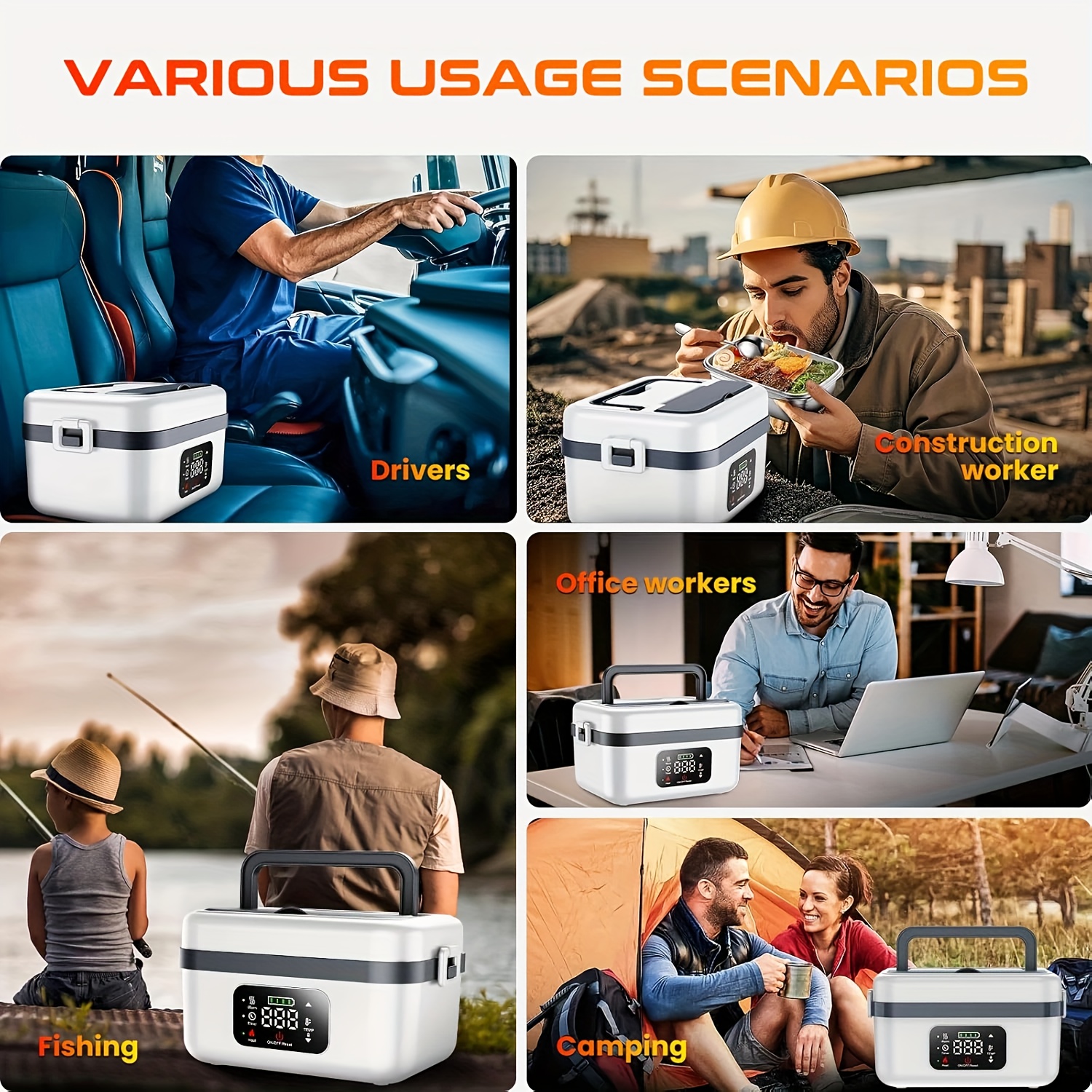 Electric Heating Insulated Lunch Box | 304 Stainless Steel Portable Insulated Storage Container, Suitable for Office, Camping, Picnics | Compact Insulated Food Container with Charging Function, No Water Needed(black) - Image 3