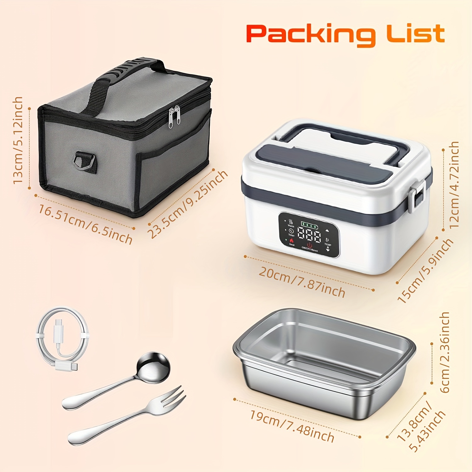 Electric Heating Insulated Lunch Box | 304 Stainless Steel Portable Insulated Storage Container, Suitable for Office, Camping, Picnics | Compact Insulated Food Container with Charging Function, No Water Needed(black) - Image 5