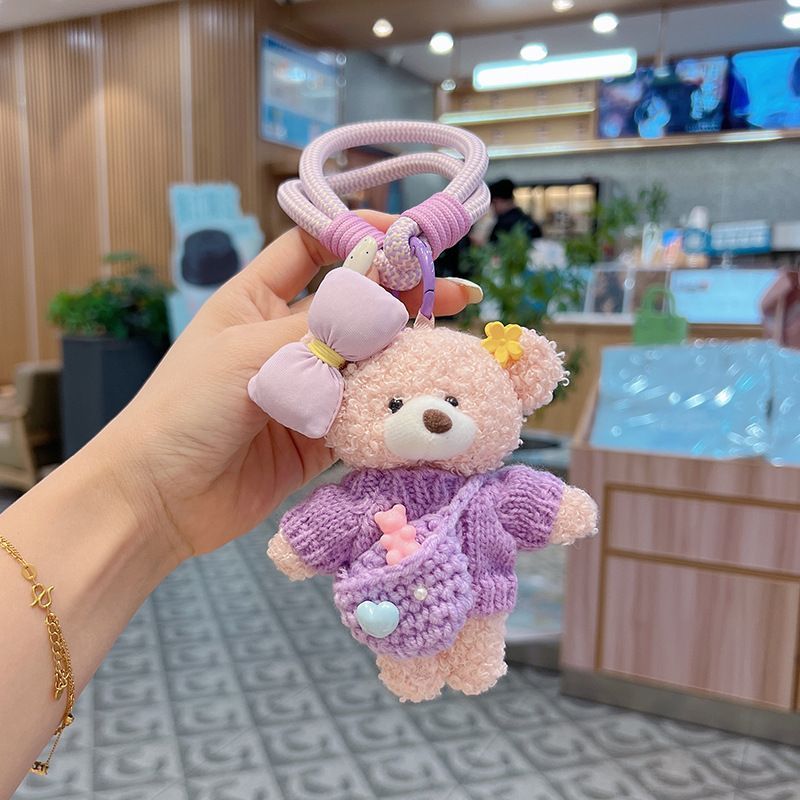 cute teddy bear keychain, knitted sweater keychain, plush keychain, bag charm, women's accessory, fashion accessory, Australian fashion, gift for her - Blue - Size 1 - Image 1