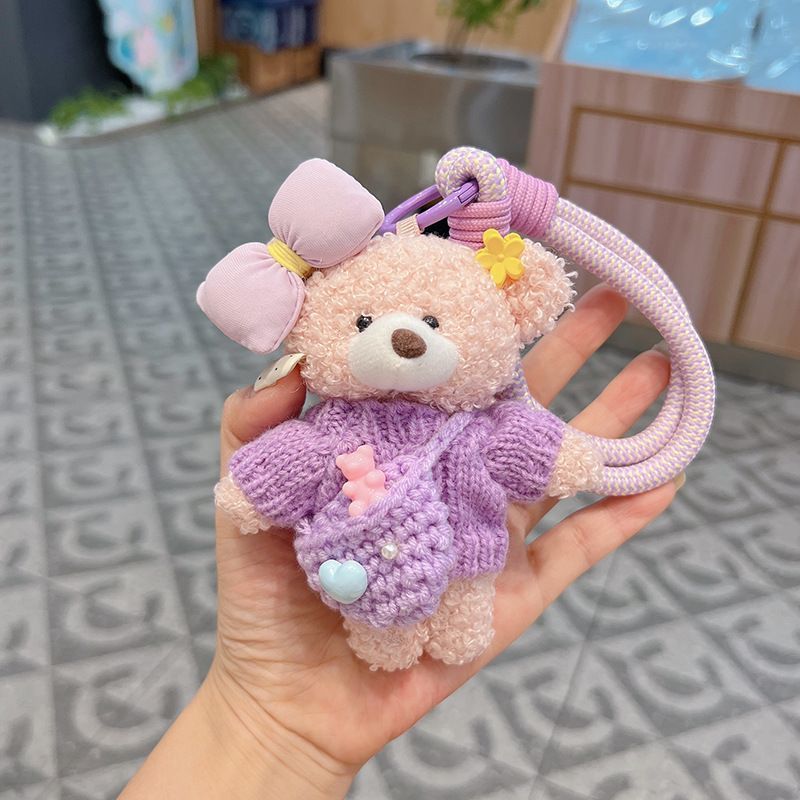 cute teddy bear keychain, knitted sweater keychain, plush keychain, bag charm, women's accessory, fashion accessory, Australian fashion, gift for her - Purple - Size 1 - Image 2