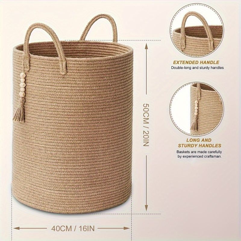 Brown Gray round rope laundry basket, tassel laundry basket, high quality laundry basket, bohemian laundry basket, stylish laundry basket, boho rope basket, large laundry hamper, Australian home decor - Image 5