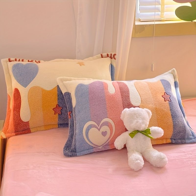 Lucky Heart-Shaped Bedding Set 3-Piece Bedding Heart Pattern Bedding Soft - Love - themed powder - Size 220*240cm - Image 3