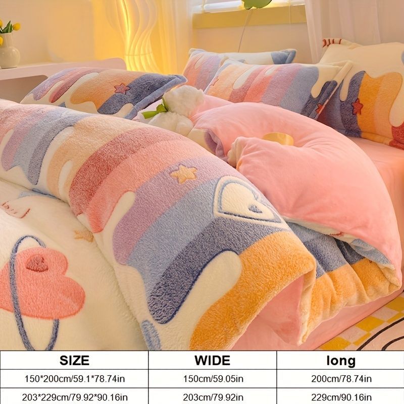 Lucky Heart-Shaped Bedding Set 3-Piece Bedding Heart Pattern Bedding Soft - Love - themed powder - Size 220*240cm - Image 4