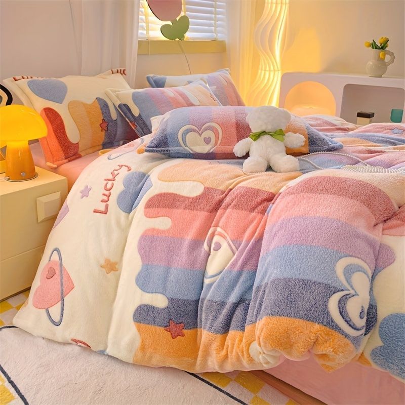 Lucky Heart-Shaped Bedding Set 3-Piece Bedding Heart Pattern Bedding Soft - Love - themed powder - Size 220*240cm - Image 6