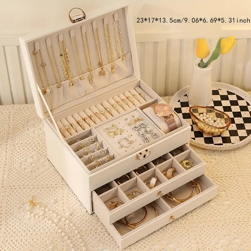 White High-end Jewelry Storage Box for Necklaces, Earrings, Ear Studs, Bracelets, Rings, Exquisite Accessories, Gold, and Jewelry – Large Capacity, Ideal as a Gift for Mother’s Day, Father’s Day, Teacher’s Day, Halloween, Thanksgiving, and Christmas. - Image 1