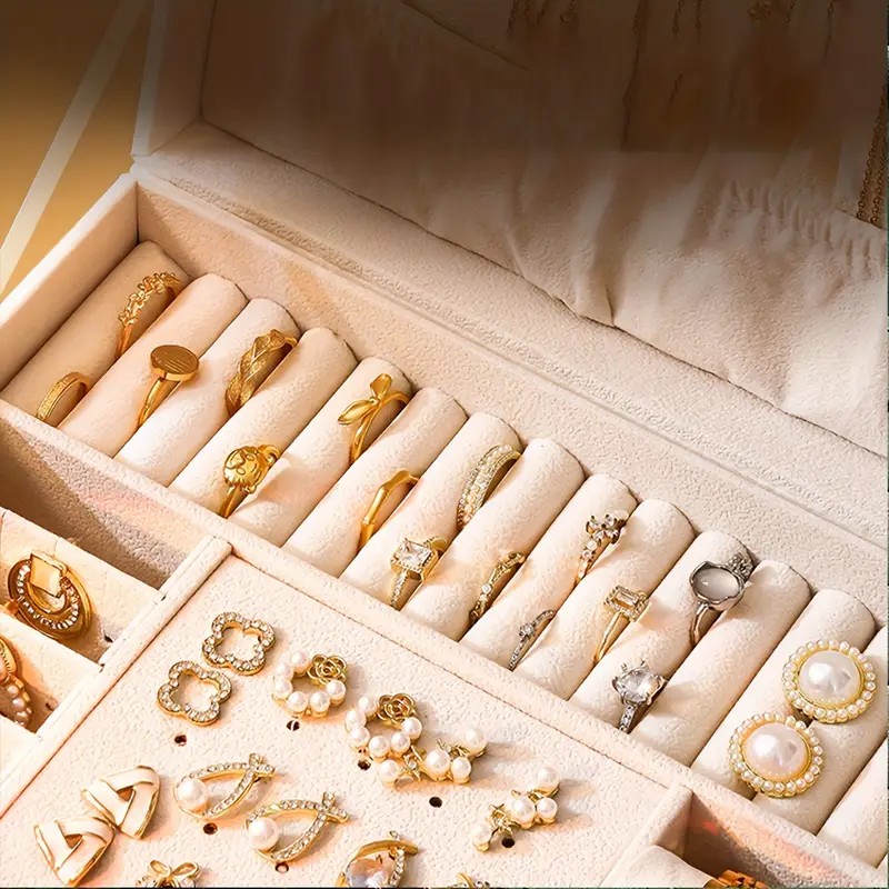 White High-end Jewelry Storage Box for Necklaces, Earrings, Ear Studs, Bracelets, Rings, Exquisite Accessories, Gold, and Jewelry – Large Capacity, Ideal as a Gift for Mother’s Day, Father’s Day, Teacher’s Day, Halloween, Thanksgiving, and Christmas. - Image 3